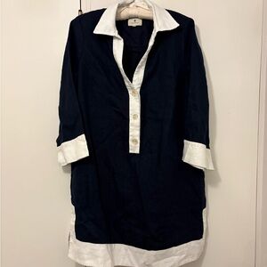 Tuckernuck Navy and White Button-Up Tunic Mini Dress